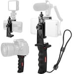 Camera Handle Stabilizer Phone Vlogging Holder With 1/4 Thread Screw Camera Handle Grip Video Holder Handheld Selfie Stick Smartphone Holder With Cold Shoe Mount For Mic/Flash Light,With Wrist Strap