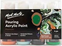 Acrylique Pouring Peinture Set Forêt Tropicale 4 Pièces X 60Ml Peintures Acryliques Pré-Mélangées Avec Pouring Medium Corail, Aigue-Marine Légère, Vert Foncé, [PAN142587]