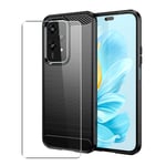 Carbon Case for Honor 200 Lite Phone Cover and Glass Screen Protector Black