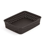 Curver 203415 Rattan-Look Office Basket, A5 Size, Polypropylene, Chocolate, chocolate, 25,6 x 20 x 6 cm