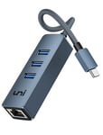 uni USB C Hub with 1Gbps Ethernet and 5Gbps USB 3.0, USB C Multiport RJ45 LAN Adapter, Aluminium and Nylon Braided, Plug and Play for MacBook Pro, iPad Pro, XPS, Chromebook, Hard Drive, Midnight Blue