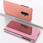 Rose Gold Yhteensopiva Xiaomi Redmi Note 8 Pron Pinnoituspeilin Kanssa Horisontal Flip Leather With Bracket Holster Yhteensopiva Redmi Note 8 Pron Kanssa