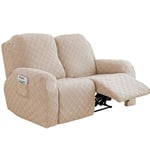 OKUYUK Recliner Chair Cover, 6-Pieces Stretch Recliner Covers for Recliner Chair Soft Reclining Chair Slipcover Furniture Protector for Dogs Cats (Sand, 2 Seater)