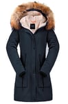 Orolay Veste D'hiver Mi-Longue en Laine D'agneau à Capuche et Col Montant pour Femme Marine XL