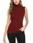 Gyabnw Pull Femme Col Roulé sans Mancheh Chic Gilet en Tricot Collants Vest Sweater Casual Pullover Chandail pour Printemps Automne Hiver,Vin Rouge,S