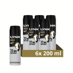 Lynx Gold XL Anti-Perspirant Aerosol Men's Deodorant Spray with ProScent technology and an oud wood & fresh vanilla scent for 72 hours protection against odour and wetness 6x 200 ml