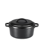 Amazon Basics Round Pre-Seasoned Cast Iron Mini Dutch Oven Pot with Lid and Dual Handles, 1.89 L, Black