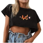 2021 New Women Vintage Crewneck T Shirt Crop Tops for Women Vintage Streetwear Crop Tops Sexy Black S