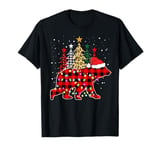 Cute Polar Bear Santa Hat Christmas Tree Lights Xmas Plaid T-Shirt