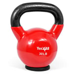 Yes4All K23E Kettlebell en fonte recouvert de vinyle avec base de protection en caoutchouc, rouge, 13.6 kg