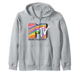 MTV Music Television Rainbow Retro Big Chest Logo Zip Hoodie