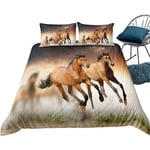 Ideko - Parure de lit 220x240cm 2 personnes beau cheval 3D effet 3 pieces 1 housse de couette avec 2 taies d'oreillers 63x63cm