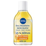 NIVEA Eau Micellaire SKIN GLOW (1 x 400 ml), Nettoyant visage infusé au Sérum avec Amino Acid & Vitamine C E, Démaquillant micellaire waterproof sans parfum illuminateur peaux ternes et fatiguées