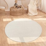 Tapis Salon Chambre Adulte Poil Long Shaggy Motif Scandinave Motif Boho Arc-en-Ciel Lavable Beige Crème, Dimension:120 cm Rond