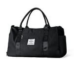 HYC00 Sac de Gym Femmes Hommes avec Compartiment de Chaussures et Poche Humide,Sac Weekend Sac de Sport Femme Grand Format Sac de Voyage Cabine Avion Duffle Bag Sac d'Hôpital Cabas de Fitness,Noir