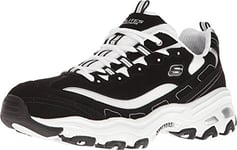 Skechers Women's D'lites Biggest Fan Sneaker, Black Trubuck White Mesh Silver Trim, 9 UK