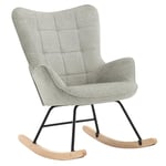 WOLTU Fauteuil à Bascule Adulte, Fauteuil à Oreilles Rembourré, Chaise Relaxante sur Pieds en Métal et en Bois Massif pour Salon, Chambre, Balcon, Terrasse, Jardin, Gris, 69x90x95cm SKS30gr