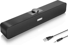 Haut Parleurs Pc,Enceintes D'Ordinateur Avec Jack 3,5 Mm,Barre De Son Alimentee Par Usb,Enceinte Pc Pour Ordinateur Portable,Pc,Tablette,Ordinateur De Bureau,Plug And Play-Noir