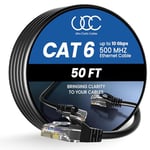 Ultra Clarity Cables Ethernet Cable Cat6 15M/50ft High-Speed 10Gbps LAN Cable with Gold Plated RJ45 Connector for Router, Modem, PC, Switches, Hub, Laptop, Black, 1 Pack