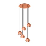 EGLO Pendant lighting Rocamar 1, 5 bulbs ceiling light fitting made of copper-coloured metal and clear glass, hanging lamp for dining and living room, E27 socket