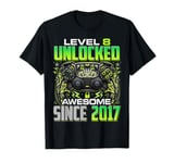 Level 8 Unlocked Awesome Since 2017 8th Birthday Gaming T-Shirt