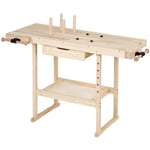 TIMBERTECH® Établi d’Atelier - Bois de Pin, avec Tiroir et Étagère, Charge Max. 200kg - Banc, Table de Travail, Bricolage, Menuisier