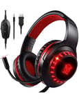 Pacrate Casque Gaming pour PS4/PS5/Xbox One/PC/Nintendo Switch, Casque Gamer avec Micro pour Gaming Switch avec LED Lampe, avec Stéréo Basse Micro Anti-Bruit - Rouge