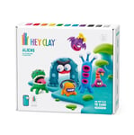 Hey Clay Kit Aliens - Pâte à modeler colorée, argile séchante à l'air pour enfants - Kit d'argile sèche à l'air libre 15 boîtes et outils de modelage avec instructions interactives amusantes (français