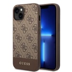 Guess iPhone 14 Skal Bottom Stripe Metal Logo Brun