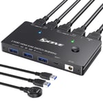 Kvm Switch Hdmi 2 Ports 8K@60Hz/4K@120Hz,Kvm Switch Pour 2 Ordinateurs Partagent 1 Moniteurs Et 3 Hub Usb 3.0,Contrôleur De Bureau Et Câble Usb Inclus