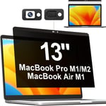 Magnétique Filtre De Confidentialité Pour Apple Macbook Pro 13 Pouces (2016-2022, M1,M2) & Macbook Air 13 Pouces (2018-2021, M1), Anti Spy/Anti Bleu Lumiére Filtre Ecran Confidentialité 13.3 Pouces