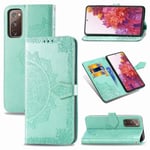 Étui Samsung Galaxy S20 FE (5G), Coque Mandala Portefeuille Porte-Cartes Cuir Support Housse Protection, Vert