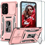 Handyhülle Für Samsung Galaxy M13 4g/M23 5g Hülle Mit 2 Schutzfolie,Militärqualität Stoßfeste Schutzhülle Mit Kameraschutz Magnetisch Ständer],Tpu/Pc Kratzfeste Case,Rosé Gold