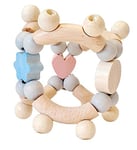 Hess Holzspielzeug 11095 - Hochet motricité en bois sphérique - Série Cœurs - Avec pièces mobiles - Pour bébé à partir de 6 mois - Fait à la main - Rose naturel/bleu - Pour les exercices de préhension