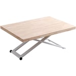 Table basse relevable en bois et métal coloris chêne nordiqueblanc - longueur 120 x profondeur 80 x hauteur 49 -76 cm Pegane