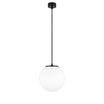 Sotto Luce Tsuki lampe suspension boule à 1 lumière - verre opale mat/noir - câble textile noir de 1,5 m - rosace de plafond noire - 1 x E27 - ø 25 cm
