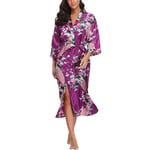 GROPC Women Satin Dressing Gown,Valentines Day Sexy Lingerie Silk Silky Peacock Print Babydoll Kimono Bridal Wedding Long Robe Dress Bathrobe Nightie Sleepwear For Friend Gift,Purple,M