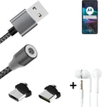 Câble de données + écouteurs pour Motorola Edge 30 a. USB de type C et Micro-