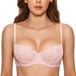 DOBREVA Femme Soutien Gorge Transparent avec Armature Sexy en Dentelle de Cils à Bretelles Convertibles Rose Nue 85F