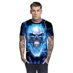 3d Lightning Skull T-shirt Blue Black Cool Adult Casual Short-sleeved Running Summer Wild Sports T-shirt-XL