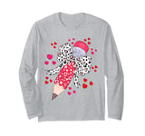 Leopard Coquette Pencil Cute Valentines Day Teacher Long Sleeve T-Shirt