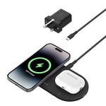 Belkin BoostCharge Pro 2-in-1 Wireless Charging Pad with Magnetic Qi2 15W, Fast Charging iPhone Wireless Charger Compatible with iPhone 15 Series, AirPods, MagSafe Enabled Devices - Black