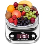 10kg Digital Kitchen Scale Tare Function & Auto Off Premium Stainless Steel for Multifunctional Cooking Food Scale with Backlit LCD Display Premium Food Weight Kitchen Scales Built-in Battery, Sliver