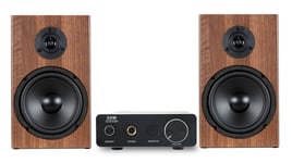 Mini Chaîne HiFi Système Haut Parleur Stereo 2-Voies Set Amplificateur Marron