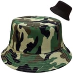 Malaxlx Motif Vert Camouflage Bob Chapeau de Pêcheur Femme Homme Chapeau de Soleil Réversible Chapeau de Seau Anit-UV d'été Chapeau de Plage Pliable