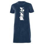 Pokemon Generation 5 Monochrome Starters Women's T-Shirt Dress - Navy Acid Wash - XXL