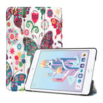 Tri-fold läderfodral till iPad Mini (2019) - Fjärilar Och Blommor