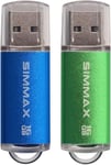 Clé USB 16 Go Lot de 2 Mémoire Stick USB 2.0 Flash Drive Pivotant Stockage Disque Pendrive par SIMMAX (16Go Bleu Vert)