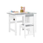 SoBuy Ensemble Table et Chaise Enfant Set de 2 Pièces Bureau Enfant Table d'Étude pour Enfants avec 2 Étagères, 1 Porte-Rouleau de Papier, 3 Emplacements pour Stylos, Gris KMB60-HG