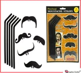 Black Straws & Black Moustache Top Fun Drink Accessory Hen Party Stag P619016